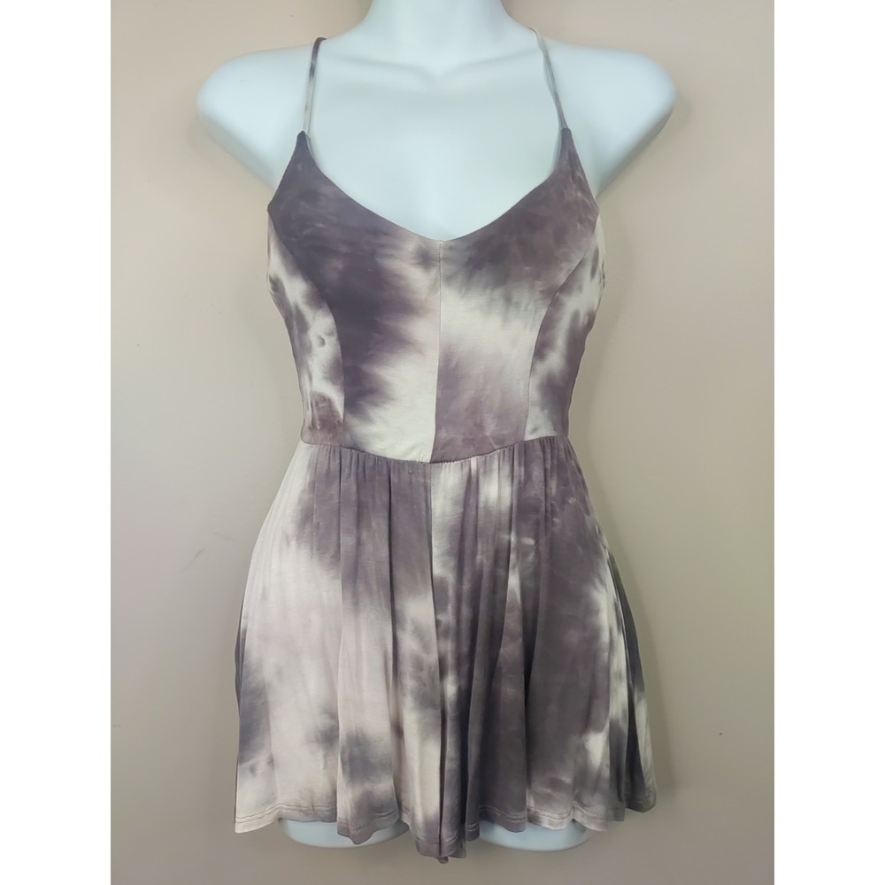 Luna Chix Women Charcoal Grey Off-white Tye Dye Sleeveless Romper Size‎ Xs